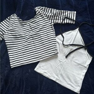 Striped Black and White Top with White Halter Top